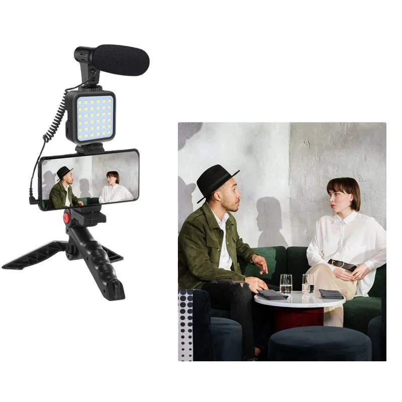 

Factory Wholesale KIT-01LM Vlog Kit Youtube Equipment Professional Audio Video Lighting Broadcasting Microphone Kit
