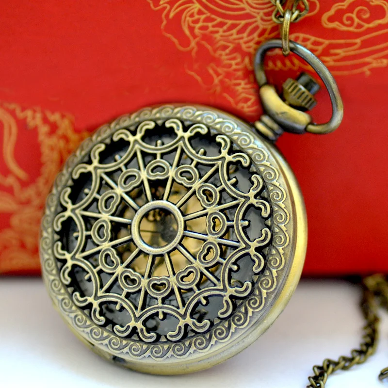 
Hollow Out Vintage Watch Old English Grandfather style Simple Round Antique Bronze Round Pocket Watch Necklace Pendant 