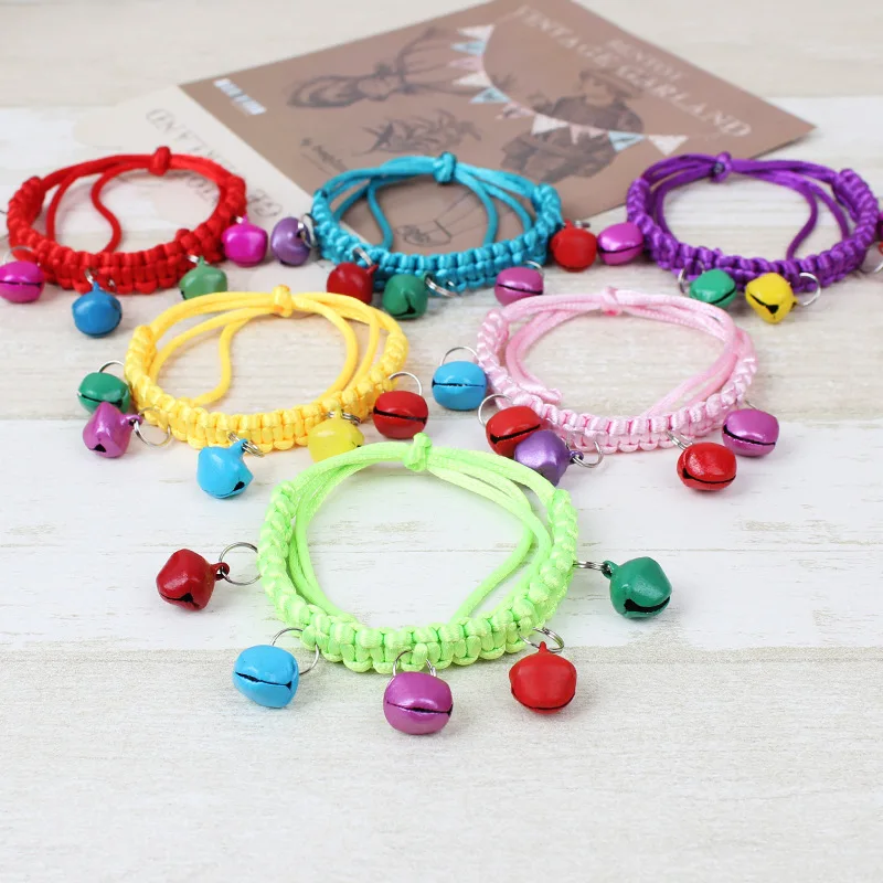 

Pet Collar Dog Collar Necklace Hand Woven Cat Collars Bell Pendant Rhinestone Flower Accessories Puppy Pet Supplies with Bells