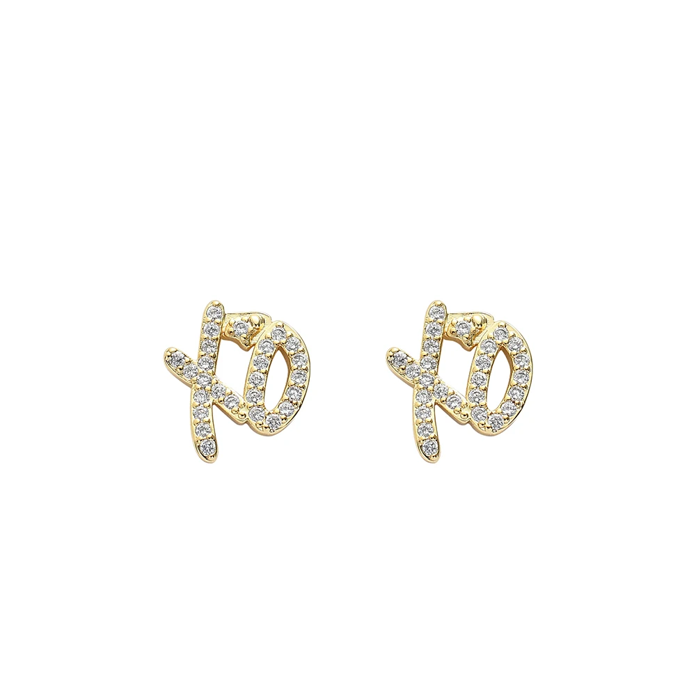 E012  Fahion Stud Earrings Hip Hop Jewelry Brass With CZ Earring for Party Gift