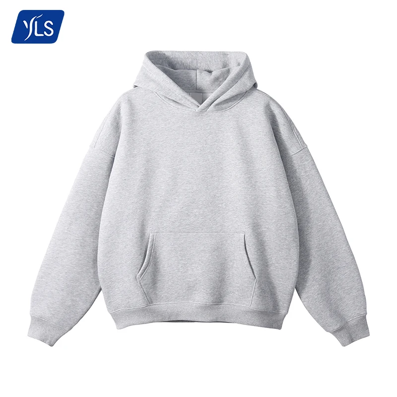 

YLS OEM Custom Logo Winter Hoodie 52% Cotton 350GSM Plain Hoody Unisex Pullover Oversized Stringless Hoodies