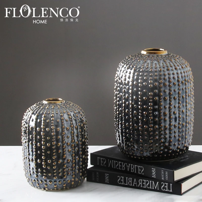 

Nordic Art Bronze Dots Vase Chinese Ceramic Artificial Flower Table Top Vase