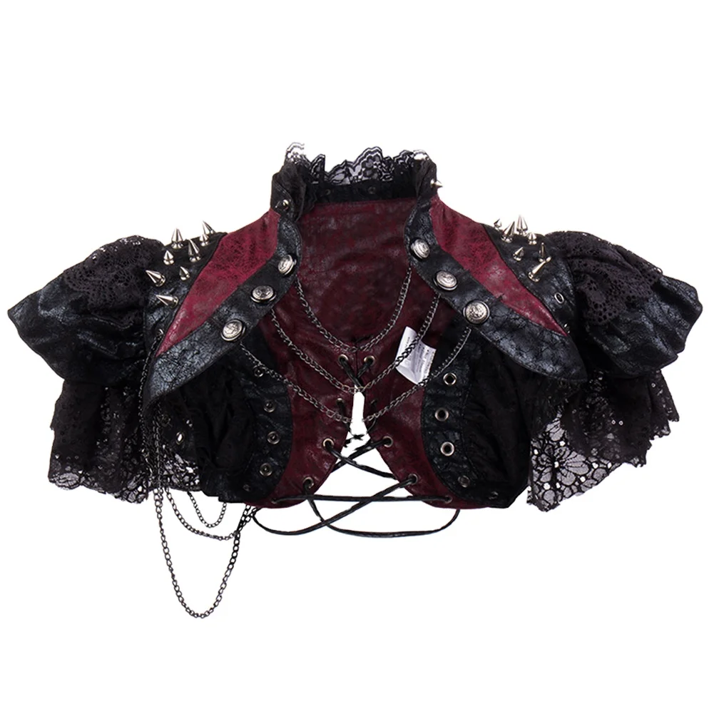 

Halloween lace rivet punk shawl cosplay retro leather chain stage costume