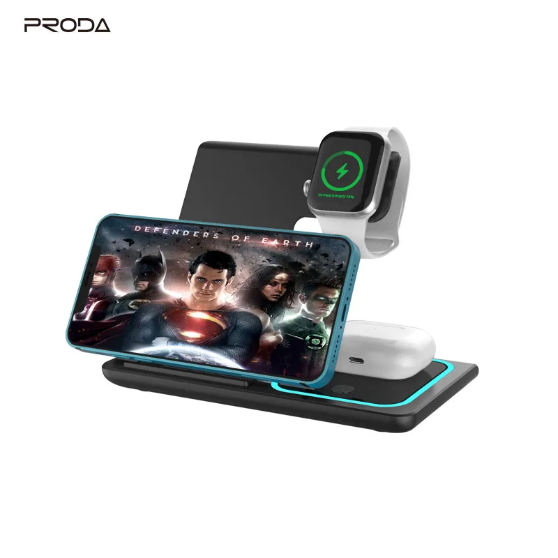 

PRODA/AZEADA 15W Foldable 3 In 1 Wireless Charger PD-W5 Original Magnet Quick Cell Phone Chargers For iPhone Charger, Black, silver