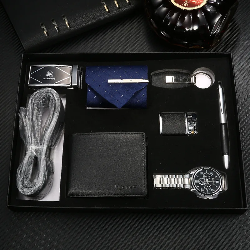 

Modern Business Men's Leather Watch Wallet Set Creative Handmade Gift Box Square Purse Leather Watches Sets For Gift