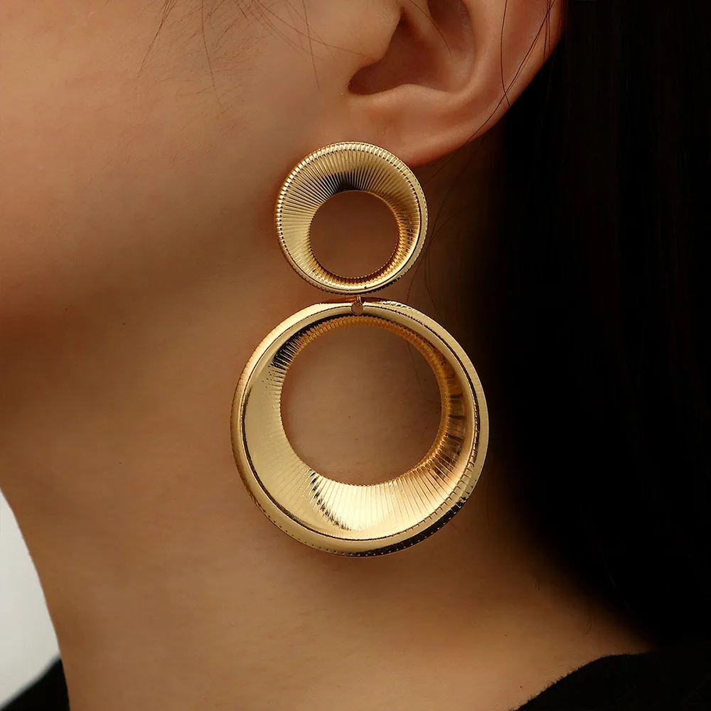

New Style Unique Design Water Drop Shaped Two Hoop Earrings 18k Gold Plated Big Circle Drop Earring Women Statement Jewelry