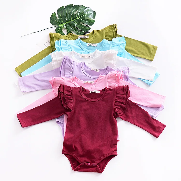

lyc-1059 Newborn Infant Kids Baby Girls Boys Autumn Causal Bodysuits Ruffles Long Sleeve Solid rompers Jumpsuits Outfit 0-24M, As picture shows
