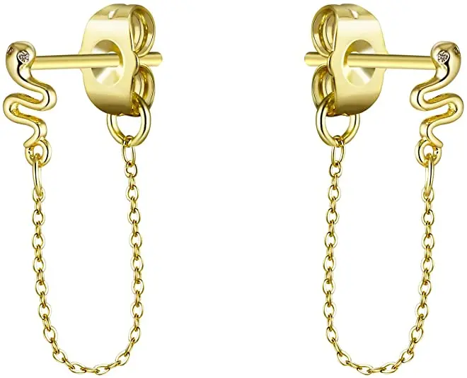 

Dainty 14k Gold Plated Chain Earrings Minimalist Cubic Zirconia Hypoallergenic Snake Stud Earrings