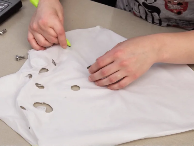 Marking eye holes on sheet for ghost costume