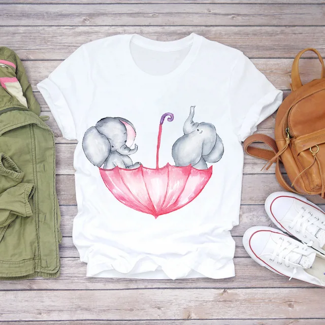 

Mzl's Love Women's Summer Shirt Sunflower Print Cartoon White Round Neck Short Sleeve T-shirt