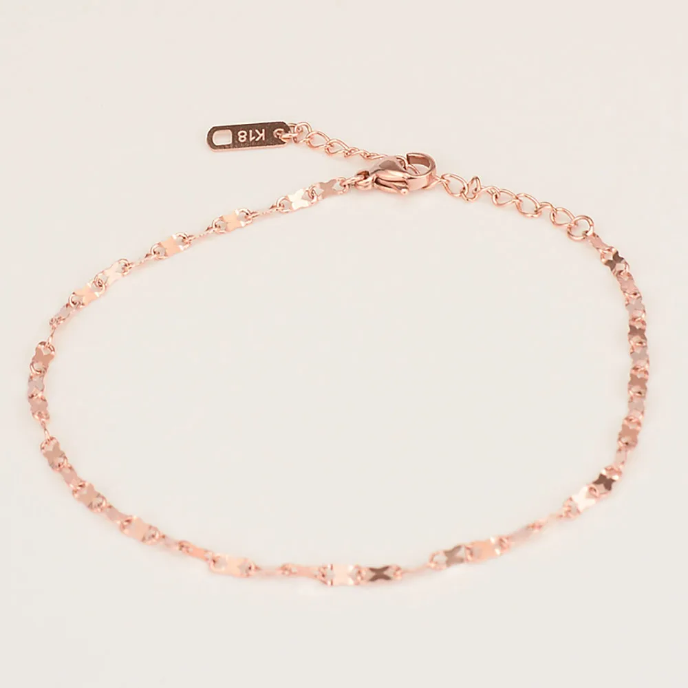 

18k rose gold plated flattened 8-character adjustable stainless steel bracelet, Rose gold/steel/gold