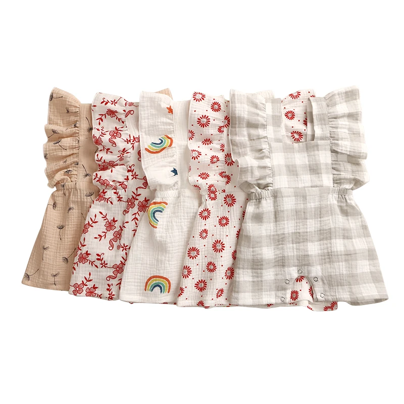 

Wholesale Toddlers Baby Clothes Toddler Girl Clothes Muslin Fabric Flutter Sleeves Infant Baby Girls' Romper