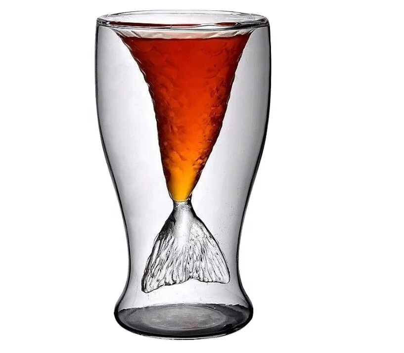 

Fancy Wine Glass Mermaid Tail Shaped Double Wall Cocktail Glasses, Transparent