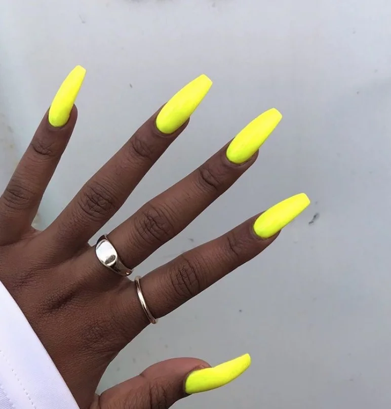 

Long Ballerina Fluorescent Yellow china press on nails bulk press on nails shenzhen