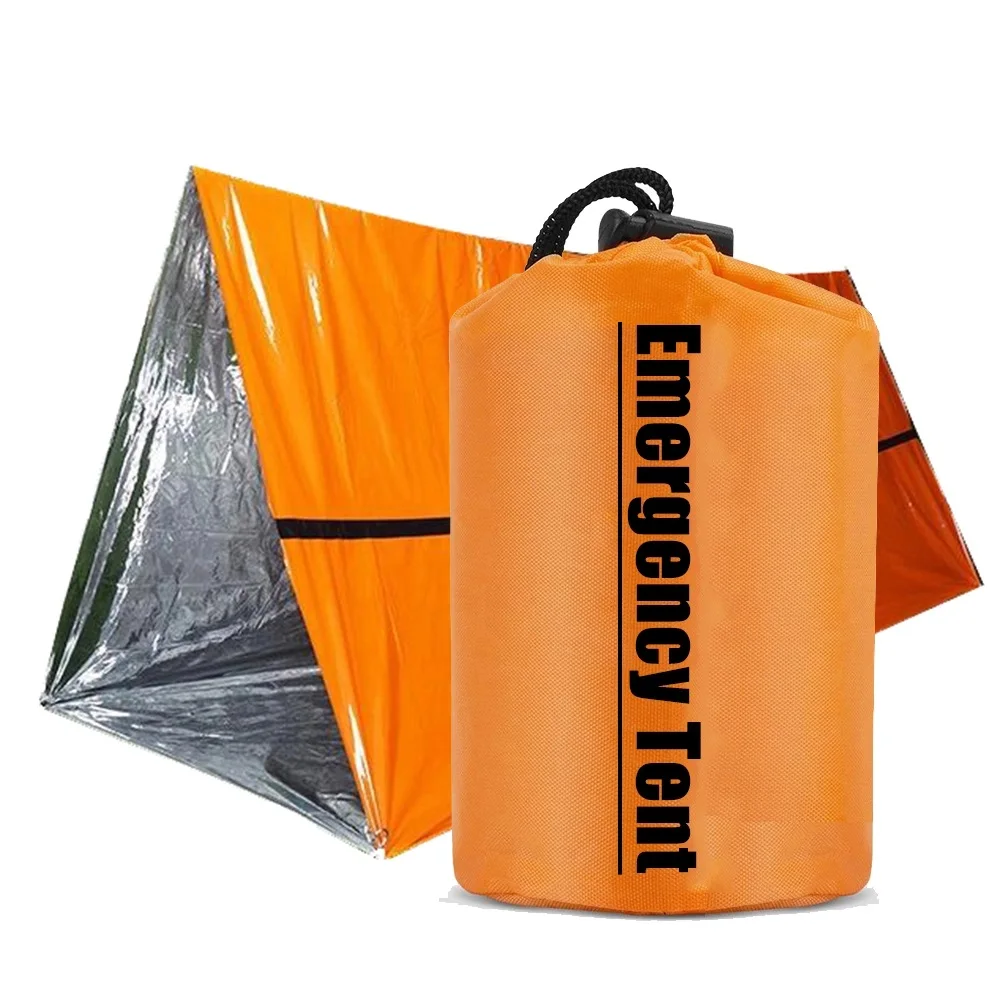 

Outdoor Activity Survival Kit Bivy Emergency Shelter PE Material 2 Person Mylar Tents with Survival Whistle, Orange or oem color