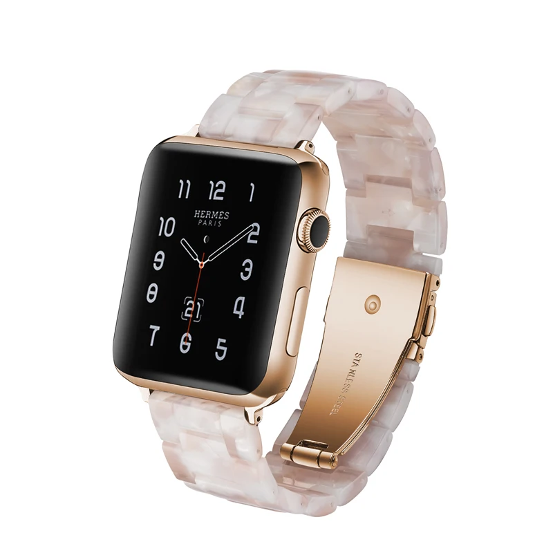 

Ceramic Resin Watch Strap for iWatch 6 SE 38 40mm 42 44mm Removable Acetate Bracelet for Apple Beaded Band