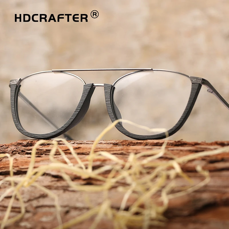 

HDCRAFTER fashion half metal frame eyeglasses wood acetate glasses personal logo custom eyewear dropshipping