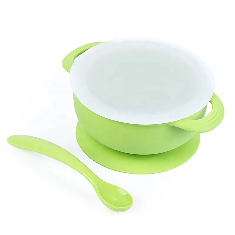 

2020 New Ideas Non-Toxic Dinner Plate Set Silicone Baby Bowl And Spoon, Quartz pink, apple green, cold blue.