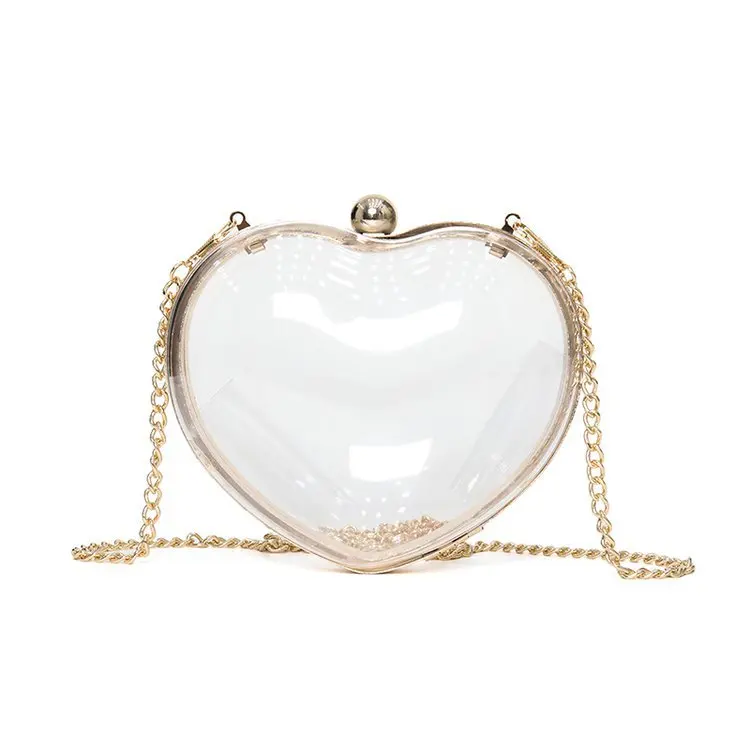 

2021 New Fashion Clear Acrylic Party Purse Banquet Ladies Crossbody Handbag Perfume Heart Shape Acrylic Clutch Evening Bag