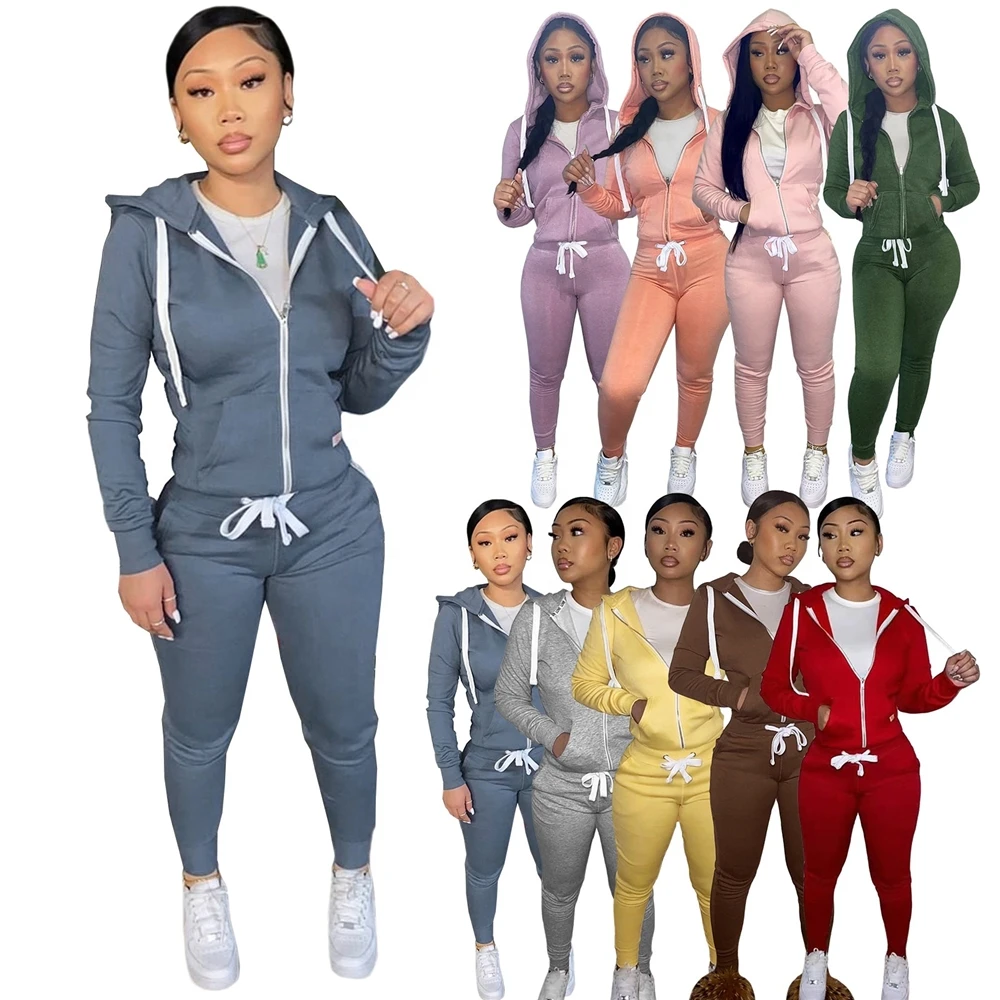

Fashion trend low price wholesale high quality sweatpants and hoodie set for women, Customized color,pink, gray, khaki, blue, black, purple