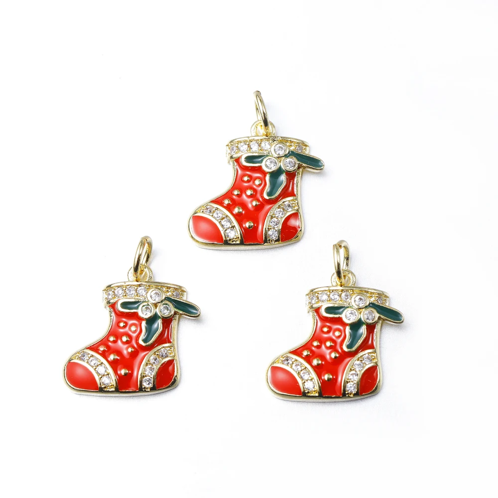 

Enamel Christmas Stockings Pendant Zircon Pendant Copper Zirconium Micro-inlaid Pendant