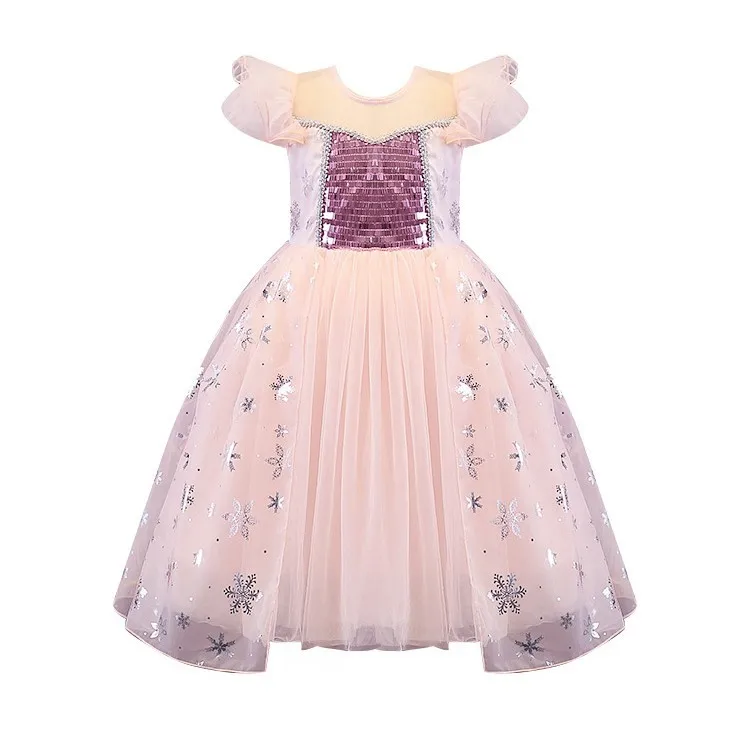 

Explosion Little Girl Cosplay Costume Frozene Aisha Short Sleeve Dresses with Crown kids tulle princess dress, Picture shows