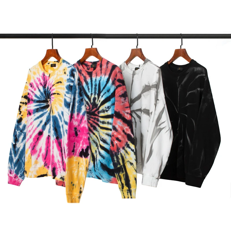 

2020 Fashion Casual Loose 100% Cotton Men Tie Dye Vintage Hoodies Sweatshirt