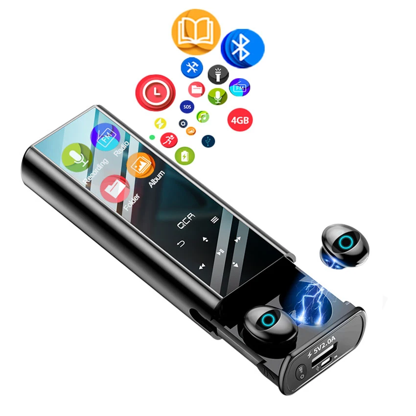 

10 In 1 MP3 Player 4 Inch LCD Multi-function Earbuds IPX7 Waterproof Power Bank TWS Wireless Earphone