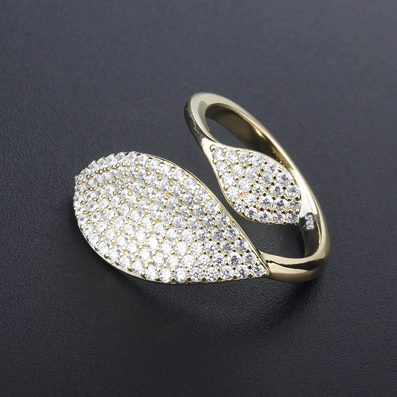 

2022 fashion women diamond ring leaf 18k brass white gold plated luxury boho female 925 silver 5a cz stack zircon jewelry rings
