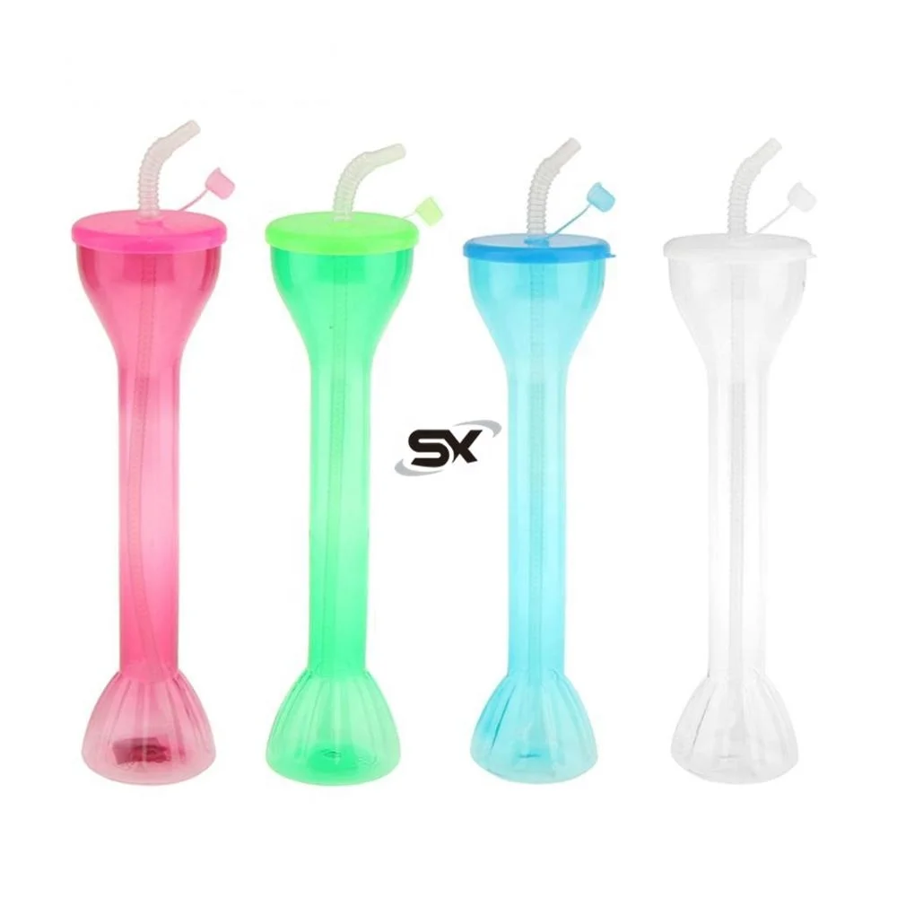 

custom logo Novelty Plastic Dumbbell Style Yard Cups 700ml dumbbel water bottle long necked party yard cup glass