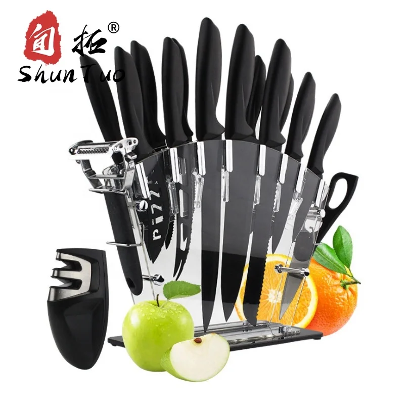 

17 Pieces Stainless Steel Knives Acrylic Stand Scissors Peeler Sharpener cuchillos de cocina cooking chef Kitchen knife set