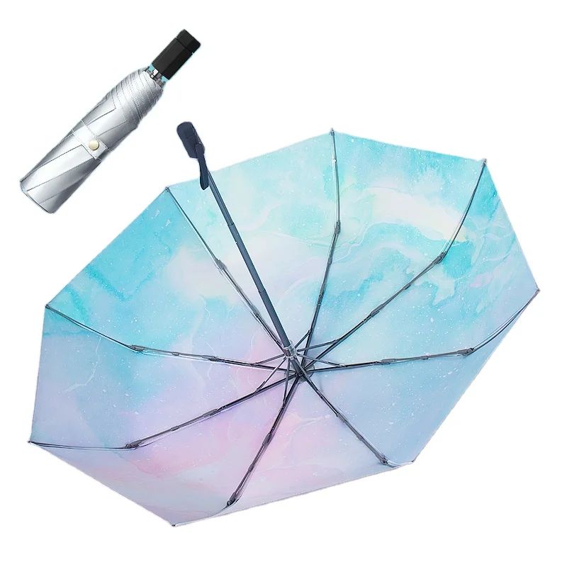 

New Arrival Titanium Silver Glue Three Fold Umbrella Sunscreen Folding Sunshade Advertising Umbrella