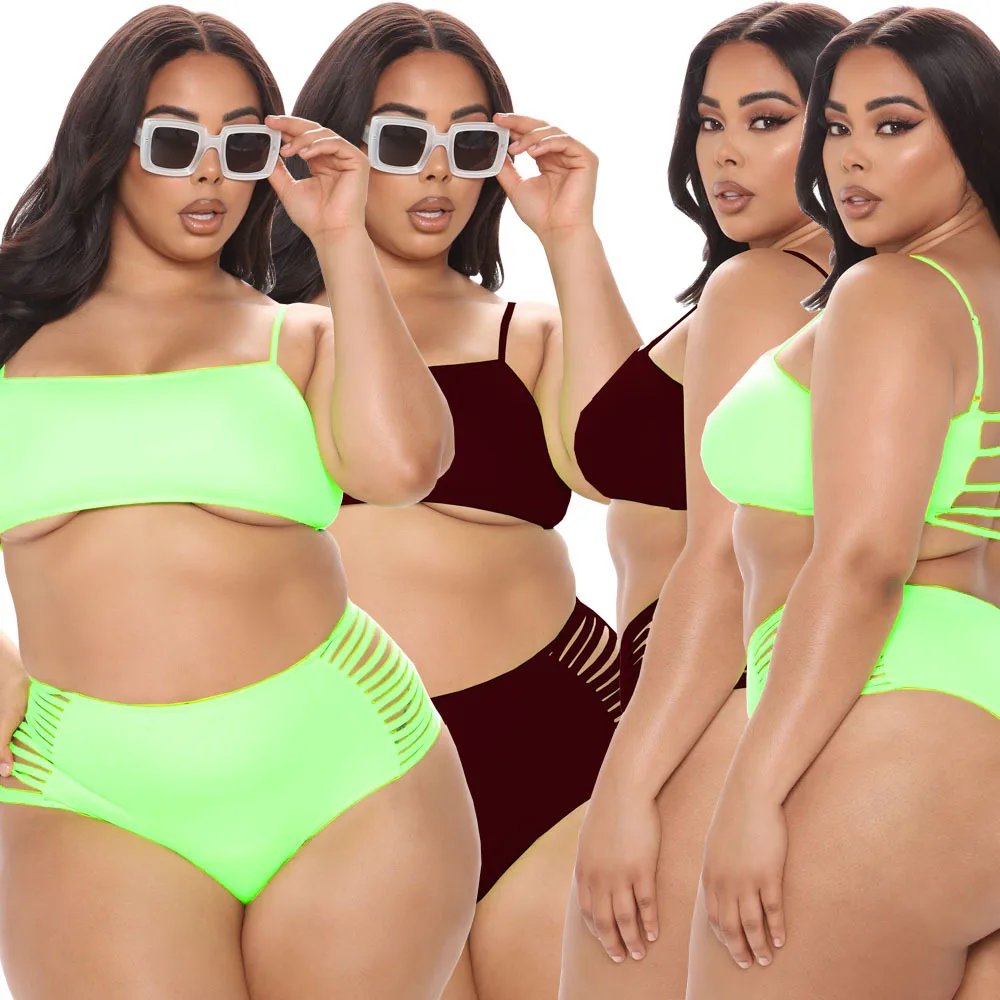 

CQ123 Latest design crop top sexy plus size swimwear hollow out 2021 swimwear sexy bikini women bodycon plus size swimwear