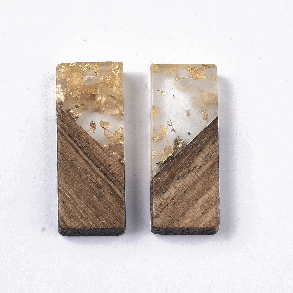

PandaHall Rectangle Gold Foil Transparent Resin Walnut Wood Pendants
