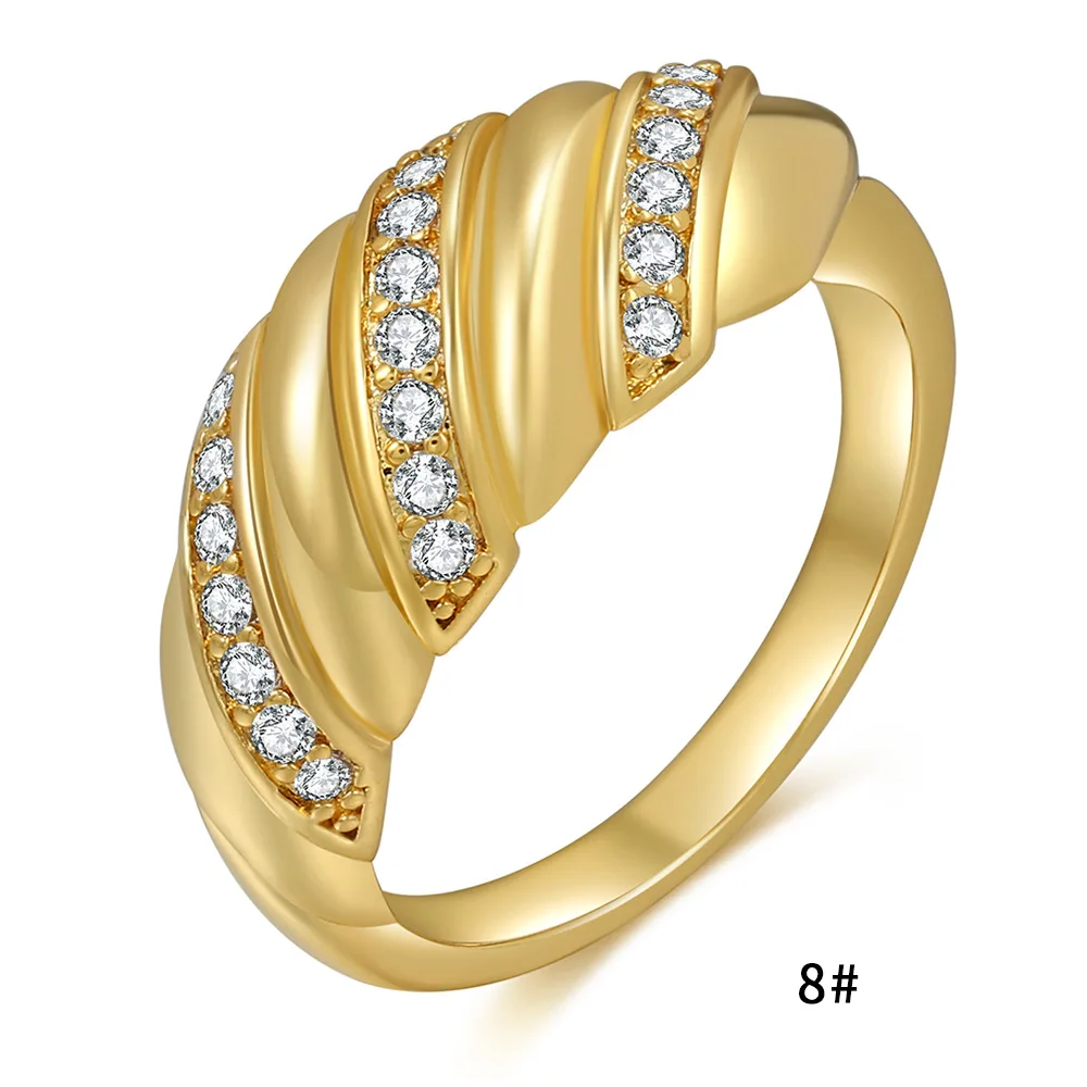 

New Gold Color Jewelry Vintage Crystal Thread Ring Creative Twist Zircon Rings For Women Jewelry