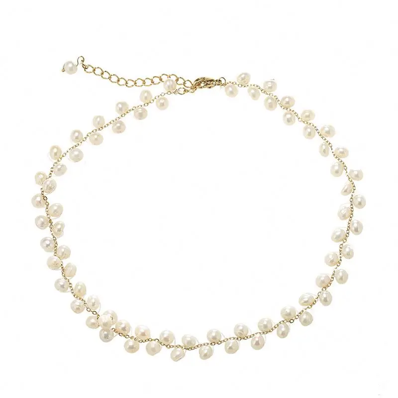

Fancy Stylish Women's Simple Choker Necklace Gold Plated Chain Choker Pearl Necklace, Gold color