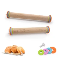 

New 2 sizes dough cookie baking multicolored removable rings beech wood adjustable rolling pin