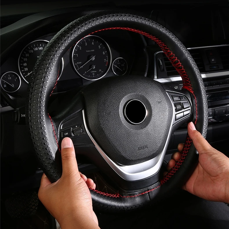 

Free Shipping Leather Car Steering Wheel Cover Four Seasons Universal Non-Slip Steering Wheel Case Car Interior Accessories
