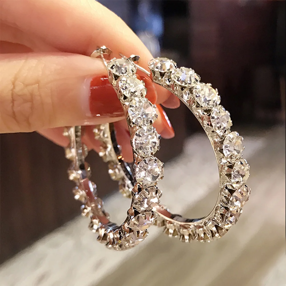 

Hot Selling Fashion Exaggerated Sparkling Bling Gold Plated Big Large Hoop Earrings for Women