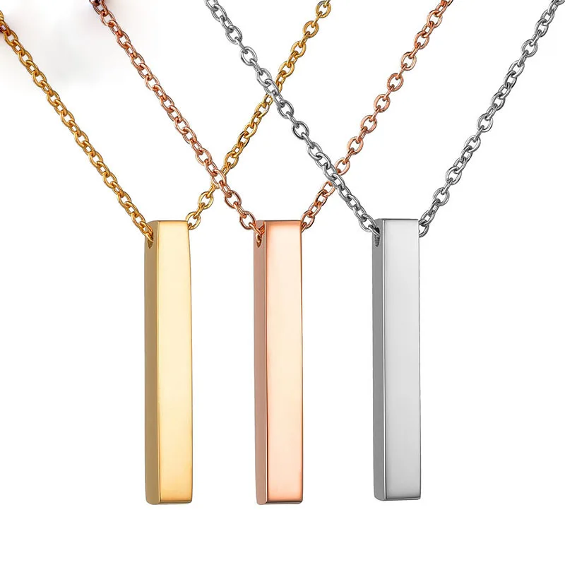 

Gold Plated Minimalist Custom Jewelry Rectangular Solid Bar Pendant Stainless Steel Engraved Necklace For Women Men, Gold/silver