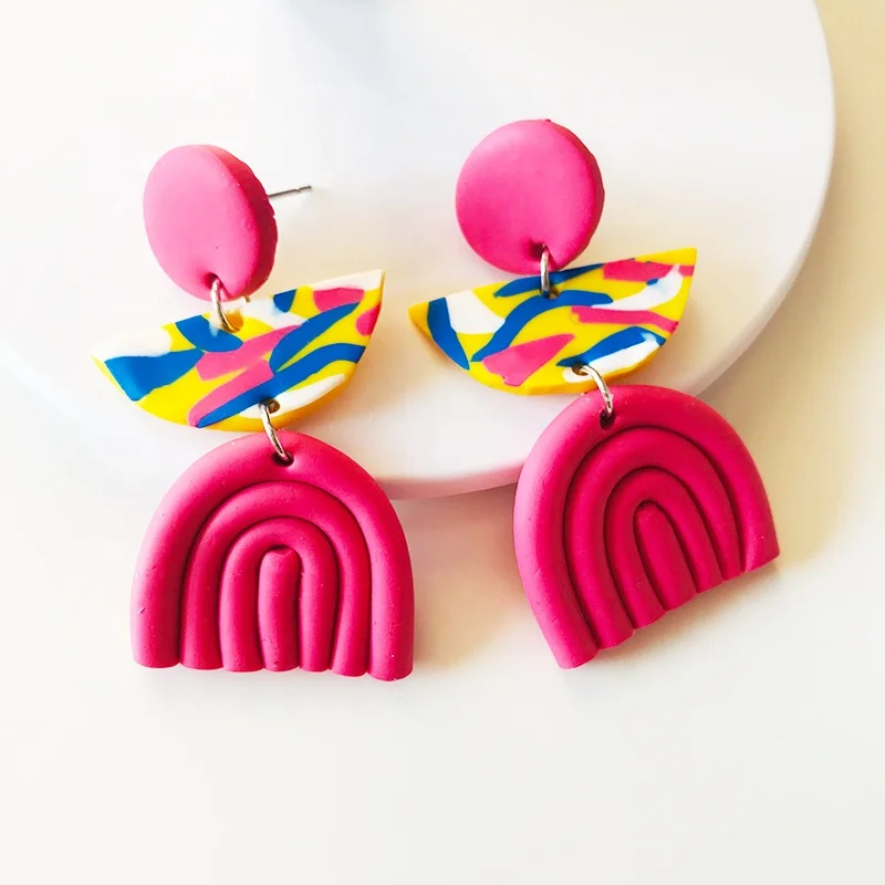 

Creative Polka Dot Rainbow Polymer Clay Earrings for Women Cute Fashion Handmade Soft Clay Dangle Earring Fashion Jewelry Gift