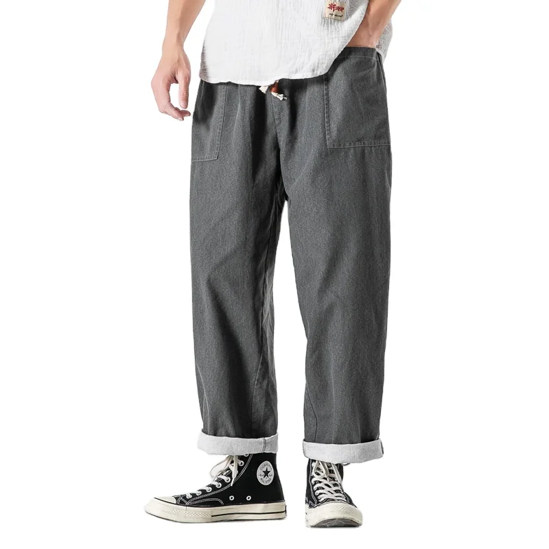 

Wholesale male casual retro pants solid color loose wide leg chinese style men's trousers, 3 colors