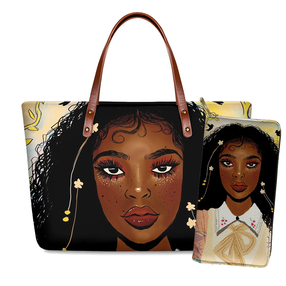 

2021 Women's Handbag Black Art American African Girls Printed Customized Logo Handbag High Quality Hand Bags Ladies Handbags