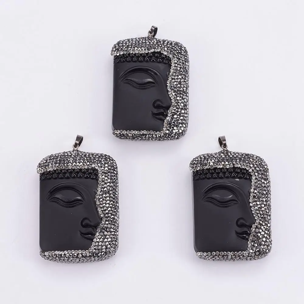 

Pandahall Polymer Clay Rhinestone Black Buddha Glass Big Pendants