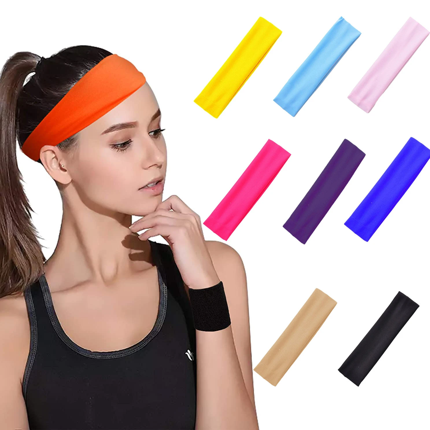 

Fashion Sports Headband Wide Elastic Yoga Hair Bands Running Fitness Headwear Women Turban Head Warp Hairband Sweatband