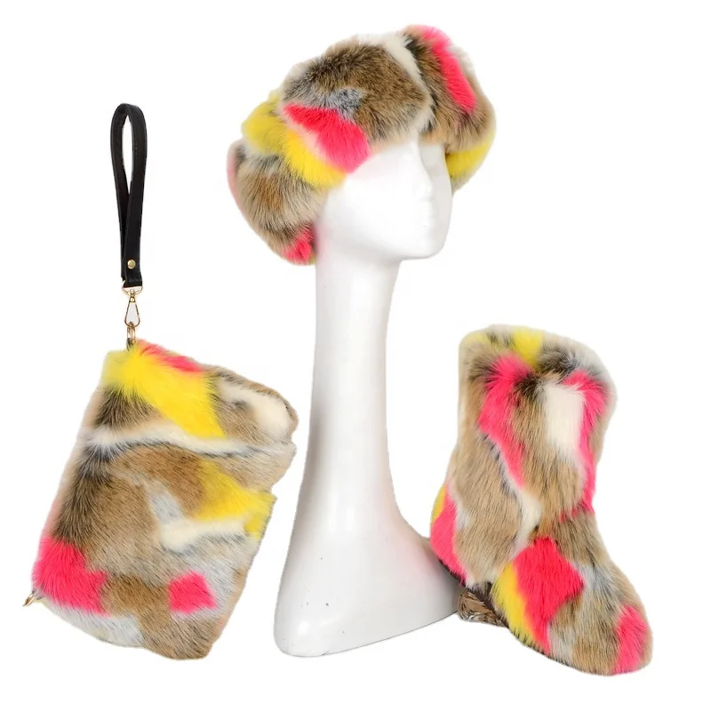 

Gentle personality fashion suit with hat handbag and boots, Mixed colors