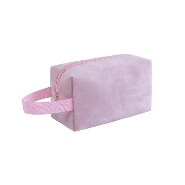 

Wholesale Portable Small Square Makeup Bag Logo Custom Large Capacity Velvet Cosmetic Bag