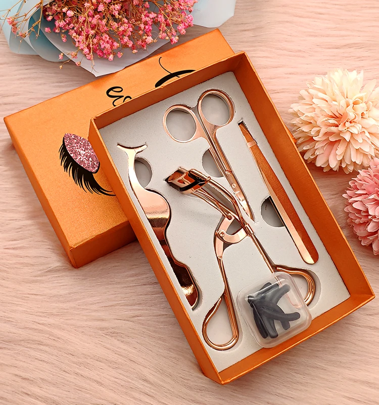 

New Private Label Popular Gold Beauty Portable Tweezers Eyelash Curler Set, White