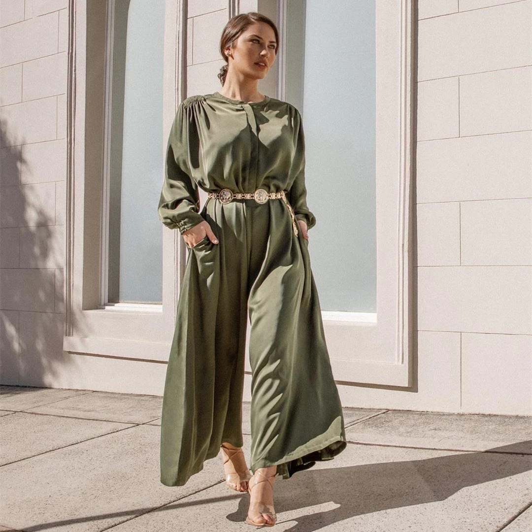 

New Design Women Jumpsuit Long Sleeve Wholesale Online Muslim Clothes Fashionable Islamic Women Jumpsuit, Navy,green,customized