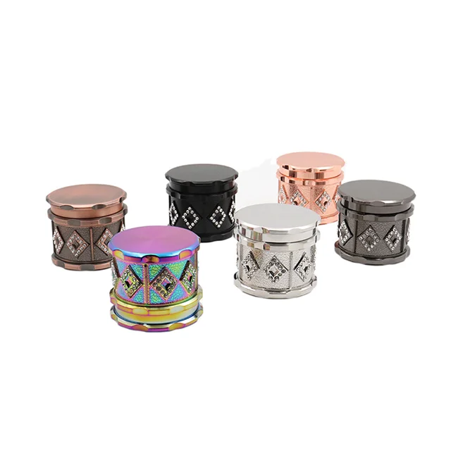 

Accept custom zinc alloy drum smoke grinder new fashion diamond grinders, Copper, black, rose gold, colorful, silver, gun black